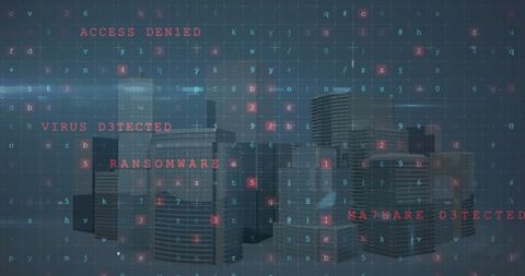 Cyber threats over urban cityscape