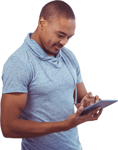 Smiling Man in Casual Wear Using Transparent Digital Tablet - Download Free Stock Videos Pikwizard.com