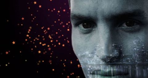 Futuristic Urban Portrait with Cityscape Overlay