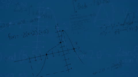 Dynamic Mathematical Equations on Blue Background Illustrating Abstract Concepts