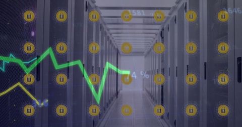 Digital Graphs and Security Icons in Data Center - Download Free Stock Images Pikwizard.com