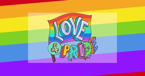 Vibrant Love and Pride Text on Rainbow Stripes for LGBTQ Support