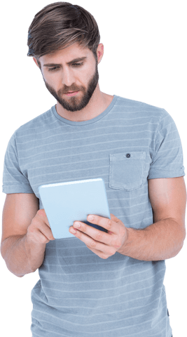Young Man Engaged with Digital Tablet, Transparent Background - Download Free Stock Videos Pikwizard.com