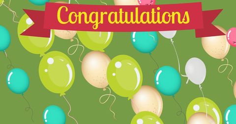 Celebratory Banner with Colorful Balloons and Congratulations Text