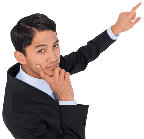 Businessman pointing with confidence on transparent background