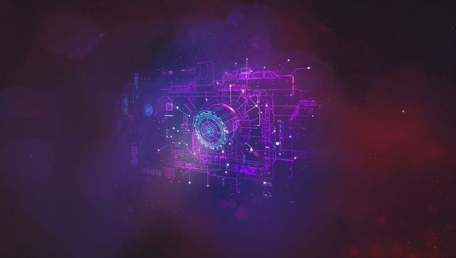 Futuristic Neon Holographic Circuit Design in Dark Space