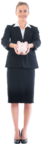 transparent businesswoman smiling holding piggy bank - Download Free Stock Videos Pikwizard.com