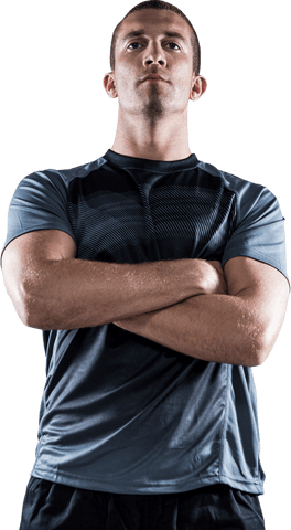 Confident Athlete with Arms Crossed on Transparent Background