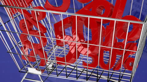 Shopping Cart Filled with Red Discount Percentages