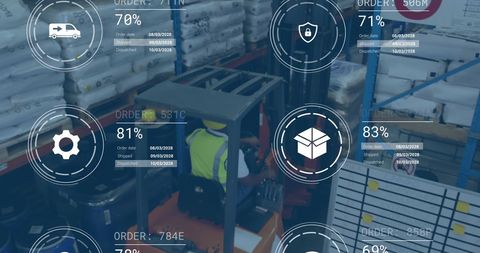 Digital data processing in warehouse with forklift operator