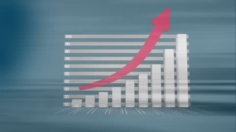 Rising Bar Chart with Dynamic Arrow for Financial Growth
