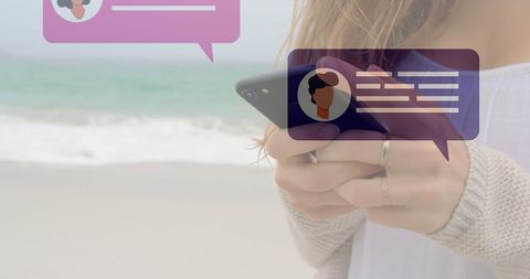 Digital Communication Beach Scene with Smartphone Use