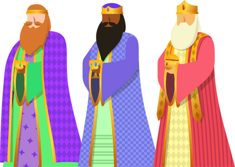 Three wise kings holding chalices in transparent illustration