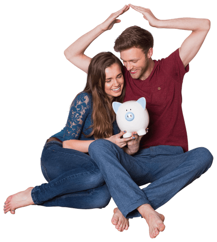 happy couple saving together with piggy bank on transparent background - Download Free Stock Videos Pikwizard.com