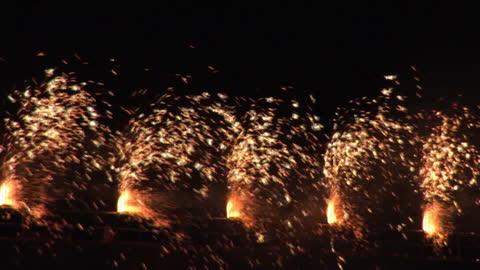 Exploding Golden Fireworks with Digital Glitch Effect