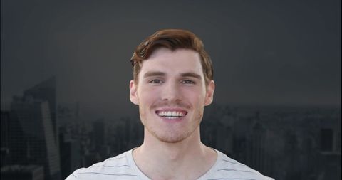 Smiling Man Overlooking Modern Urban Skyline - Download Free Stock Images Pikwizard.com