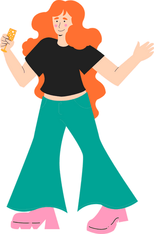 Stylized Cartoon Woman Holding Smartphone On Transparent Background