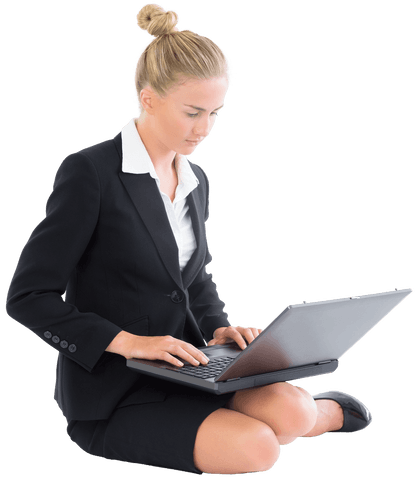 Portrait of Businesswoman Using Laptop on Transparent Background