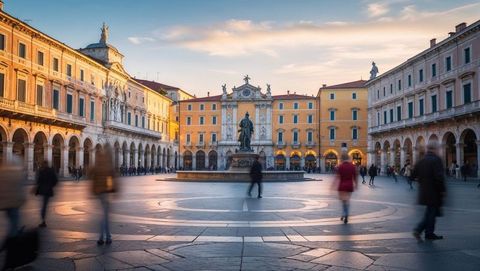Twilight stroll in historic european square inspired by trieste, italy