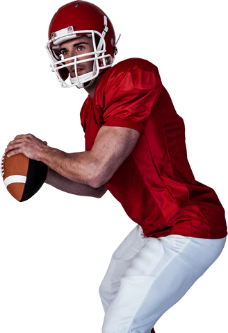 Transparent american football player holding ball focused