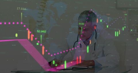 Doctor Analyzing Financial Charts with Medical Insight