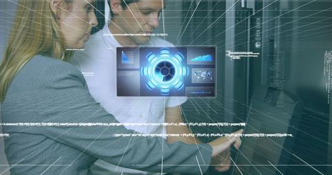Team Collaborating in Data Center with Holographic Display - Download Free Stock Images Pikwizard.com