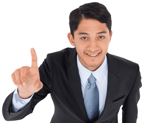 Smiling Businessman Pointing Upward Gesture on Transparent Background - Download Free Stock Videos Pikwizard.com