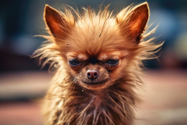 Small terrier angry brown dog on blurred background created using generative ai technology. Animals, pets and nature concept digitally generated image.