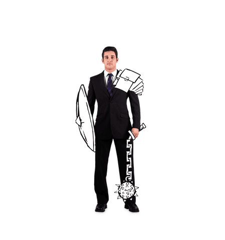 caucasian businessman holding shield and weapon on transparent background - Download Free Stock Videos Pikwizard.com