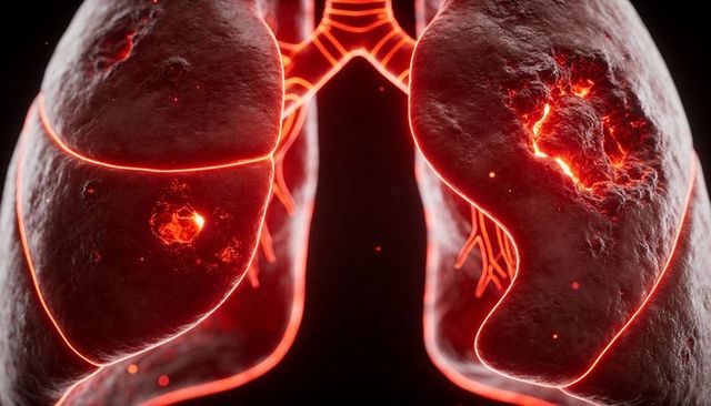 Glowing 3d lungs showing pulmonary cavities and lesions for clinical education