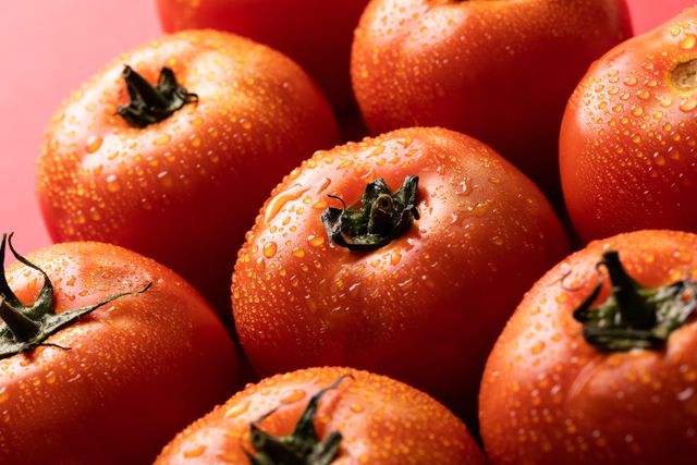 Close-up view of fresh red tomatoes with water droplets - Download Free Stock Photos Pikwizard.com