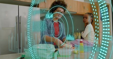 Parent and child kneading dough with augmented reality kitchen assistant for smart home
