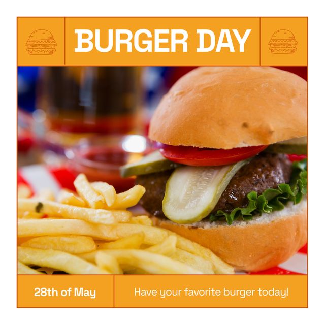 Burger Day Celebration Food Advertisement with Tasty Hamburger and Fries - Download Free Stock Templates Pikwizard.com