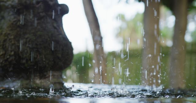 Close-Up of Water Droplets Falling From Fountain with Soft Focus Background - Download Free Stock Images Pikwizard.com