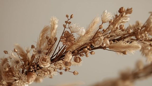 Neutral dried floral garland with pampas grass and seed pods for rustic home decor