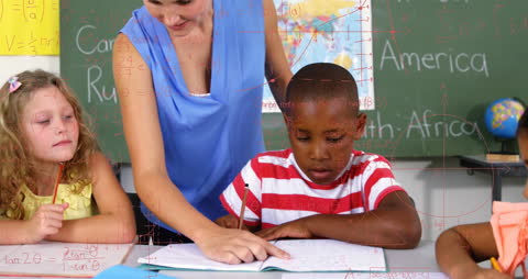 Teacher Guiding Diverse Students with Math Formulas Overlay
