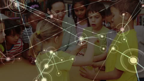 Diverse Schoolchildren in Digital Network Interface Classroom