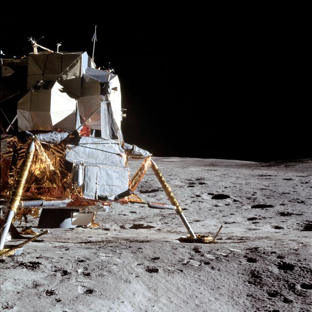 AS14-66-9278 (5 Feb. 1971) --- An excellent view of the Apollo 14 Lunar Module (LM) on the moon, as photographed during the first Apollo 14 extravehicular activity (EVA) on the lunar surface. While astronauts Alan B. Shepard Jr., commander, and Edgar D. Mitchell, lunar module pilot, descended in the LM to explore the moon, astronaut Stuart A. Roosa, command module pilot, remained with the Command and Service Modules (CSM) in lunar orbit.
