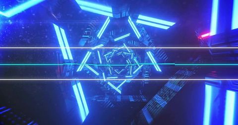 Neon Hex Tunnel Converging Toward Vanishing Point with Futuristic Blue Glow