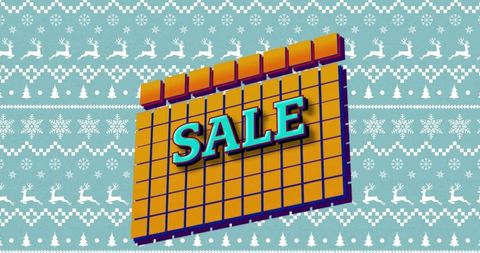 Retro holiday sale calendar sign featuring bold 3d sale typography on festive knit pattern