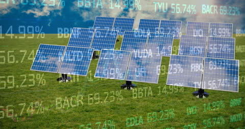 Solar Panels with Overlay of Financial Data Harnessing Energy