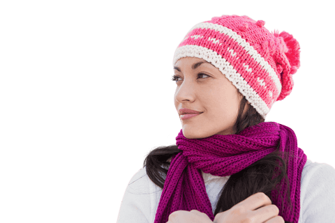 transparent winter scene of woman in knitted hat looking thoughtful - Download Free Stock Videos Pikwizard.com
