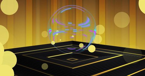 Futuristic Digital Sphere with Neon Effects on Black and Gold Background - Download Free Stock Images Pikwizard.com