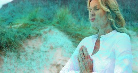 Serene Prayer in Ethereal Turquoise Mist