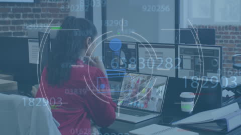 Businesswoman Engaging in Virtual Communication with Digital Interface