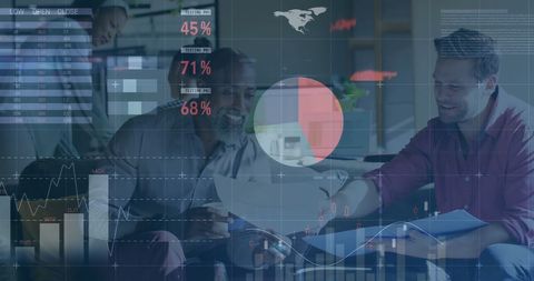 Colleagues analyzing global financial data in modern office