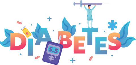 Transparent Diabetes Graphic with Icons and Colorful Elements