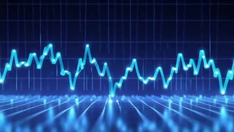 Glowing Cyan Waveform on Abstract Digital Grid Background