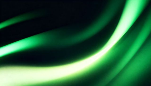 Luminous green light ribbons flowing diagonally across dark background abstract glow