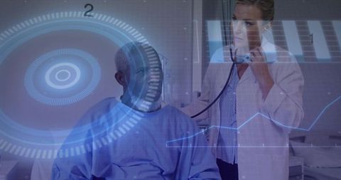 Doctor Examining Patient with Modern Digital Interface